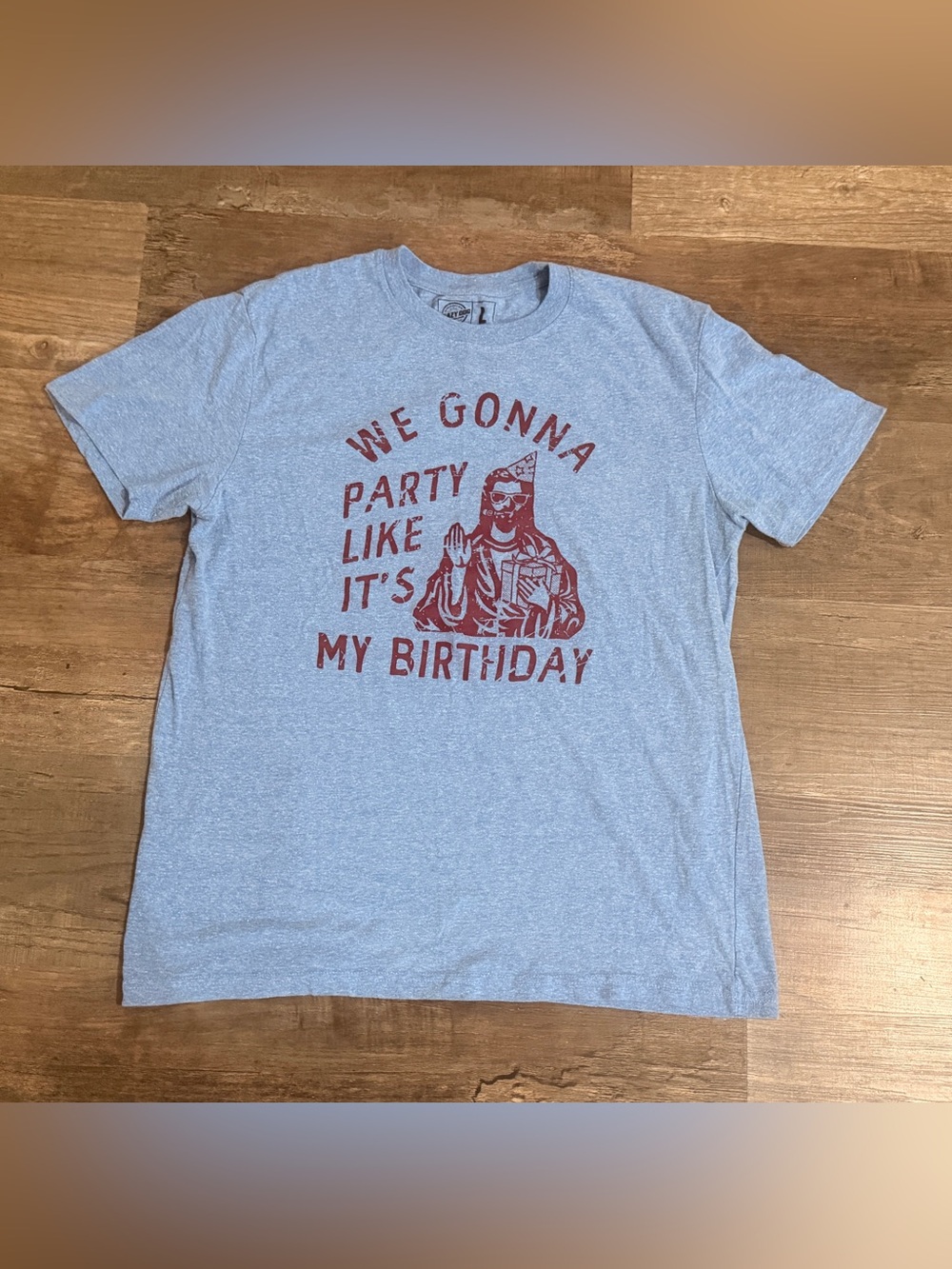Crazy Dog T-Shirts Light Blue Tee with Red Birthday Graphic